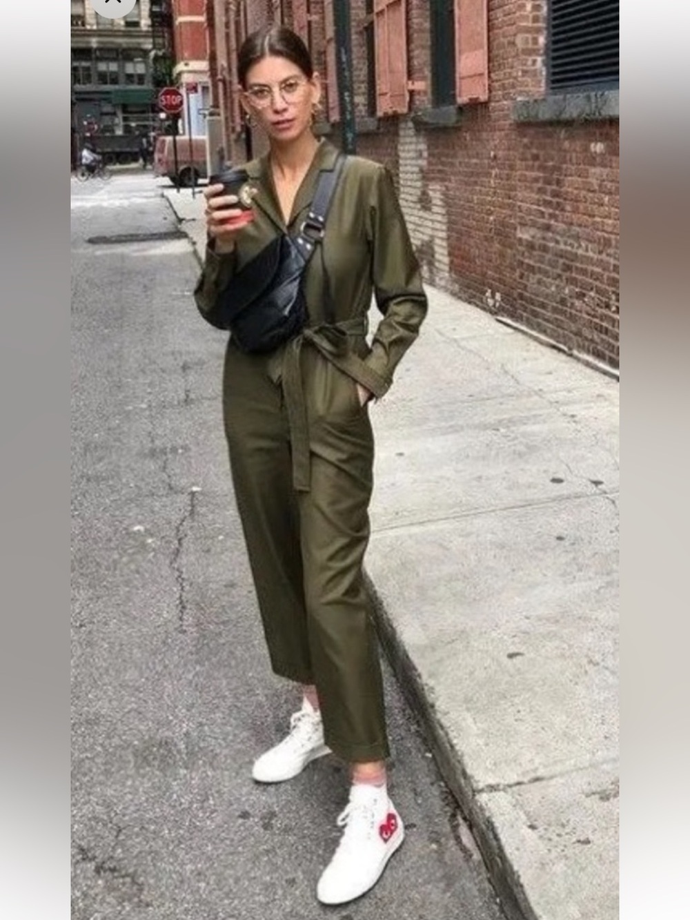 & Other Stories Olive Green Utility Jumpsuit with Tie Belt Small